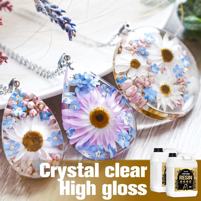 Teexpert Epoxy Resin Kit: 76OZ Casting Resin Crystal Clear Yellow Resistant Self Leveling for Art Craft DIY Jewelry Making with Pigment and Tools for Beginner Starter - Image 2